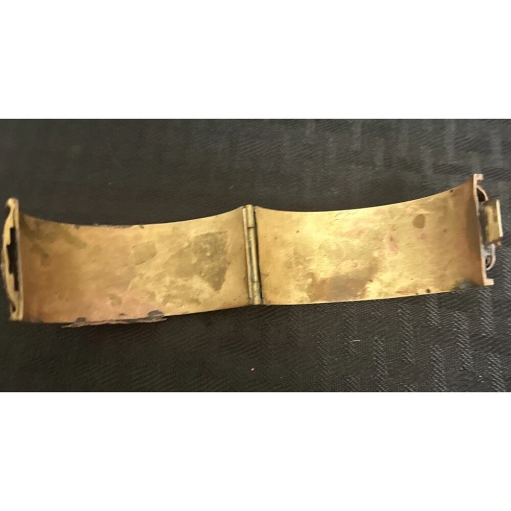 Vintage Wide Brass Tribal Ethnic Arm Cuff Bangle Bracelet Black Stone Cabochon - Picture 7 of 8